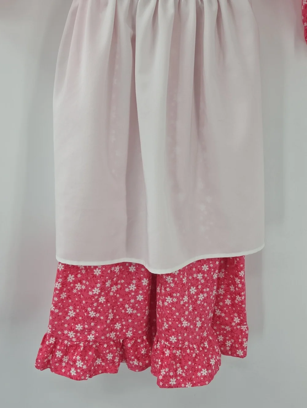 Girls' Pink Floral Pioneer Costume with White Apron and Bonnet